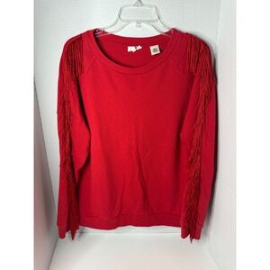 Levi's Red Fringe Sleeve Sweatshirt Women Size L Long Sleeve Crew Neck Pullover
